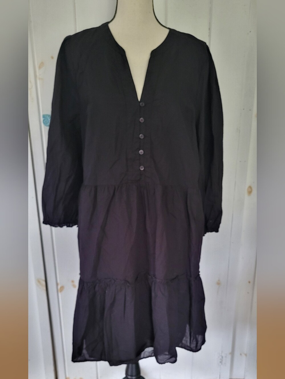Michael Stars Popover Tiered Cotton Black Dress